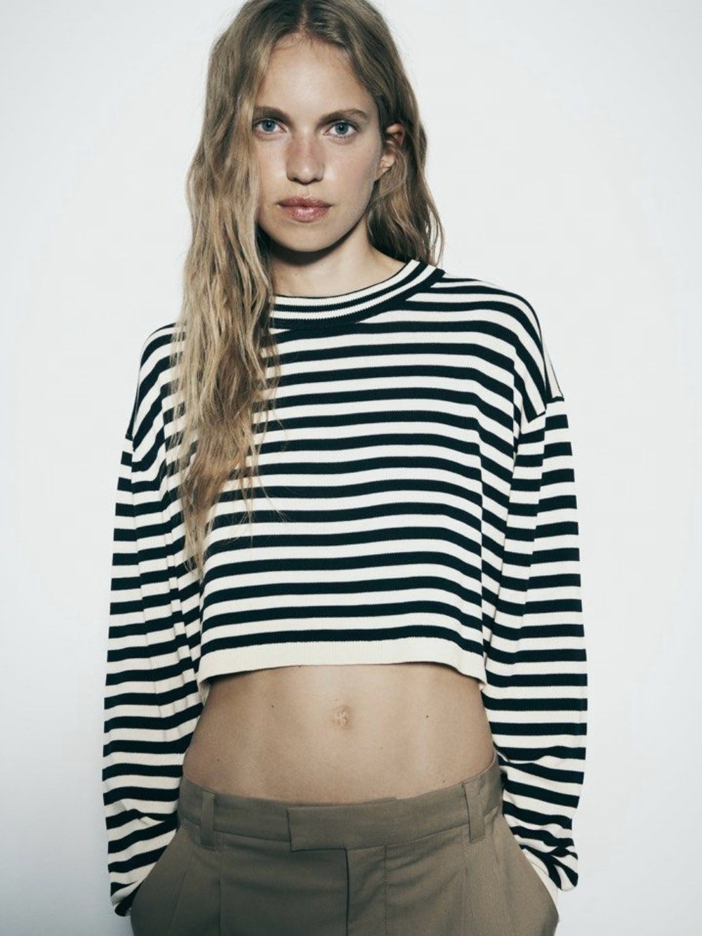 Zara navy stripe crop top